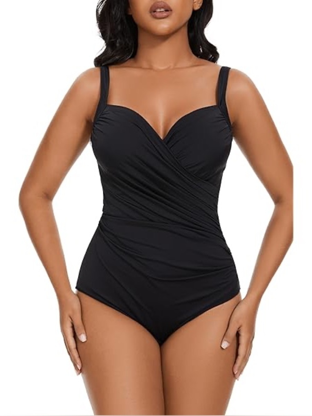St. John’s Bay One Piece Swimsuit Ruched Underwire 10 Black